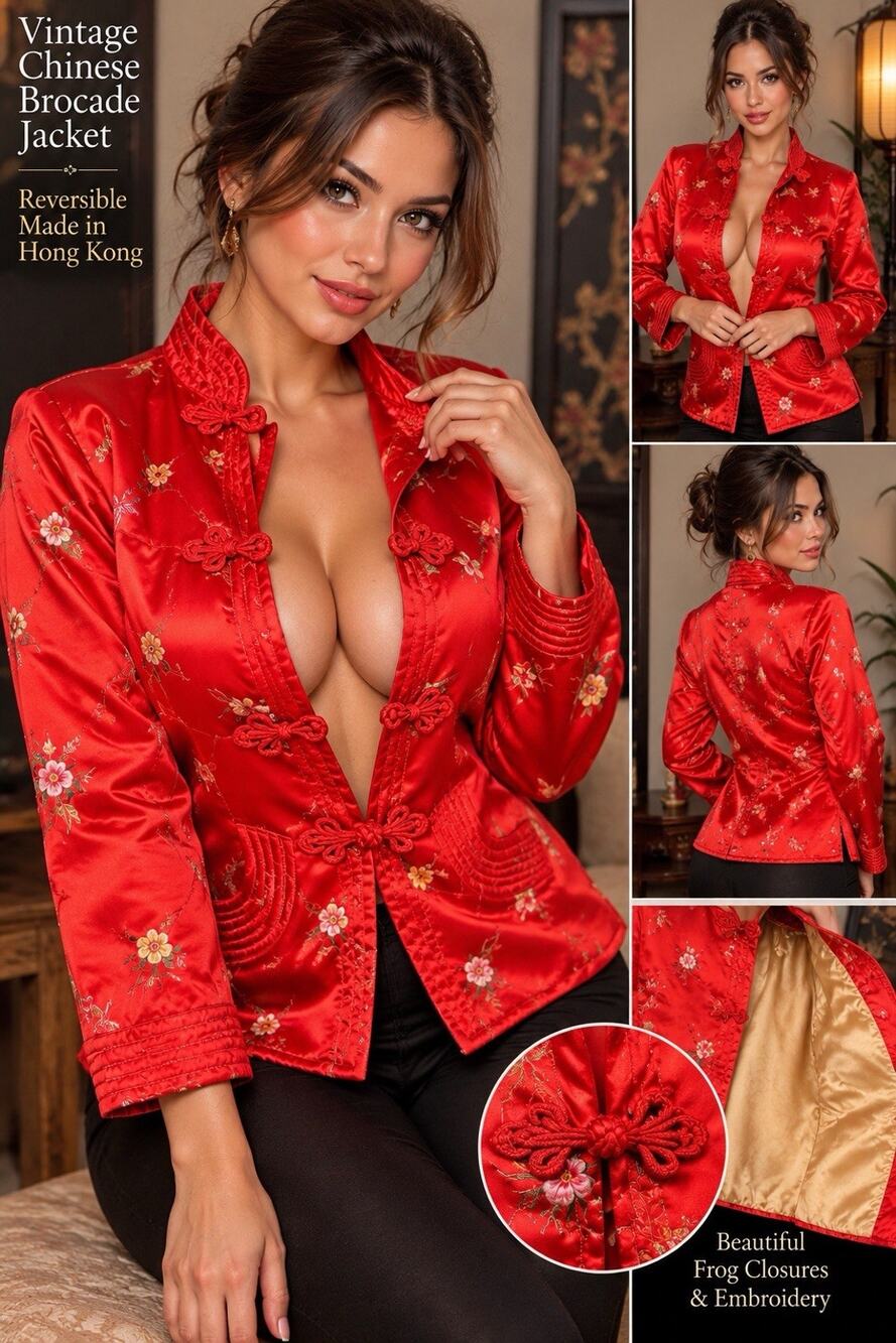 Vintage Women’s S/M Satin Brocade Chinese Jacket Hong Kong
